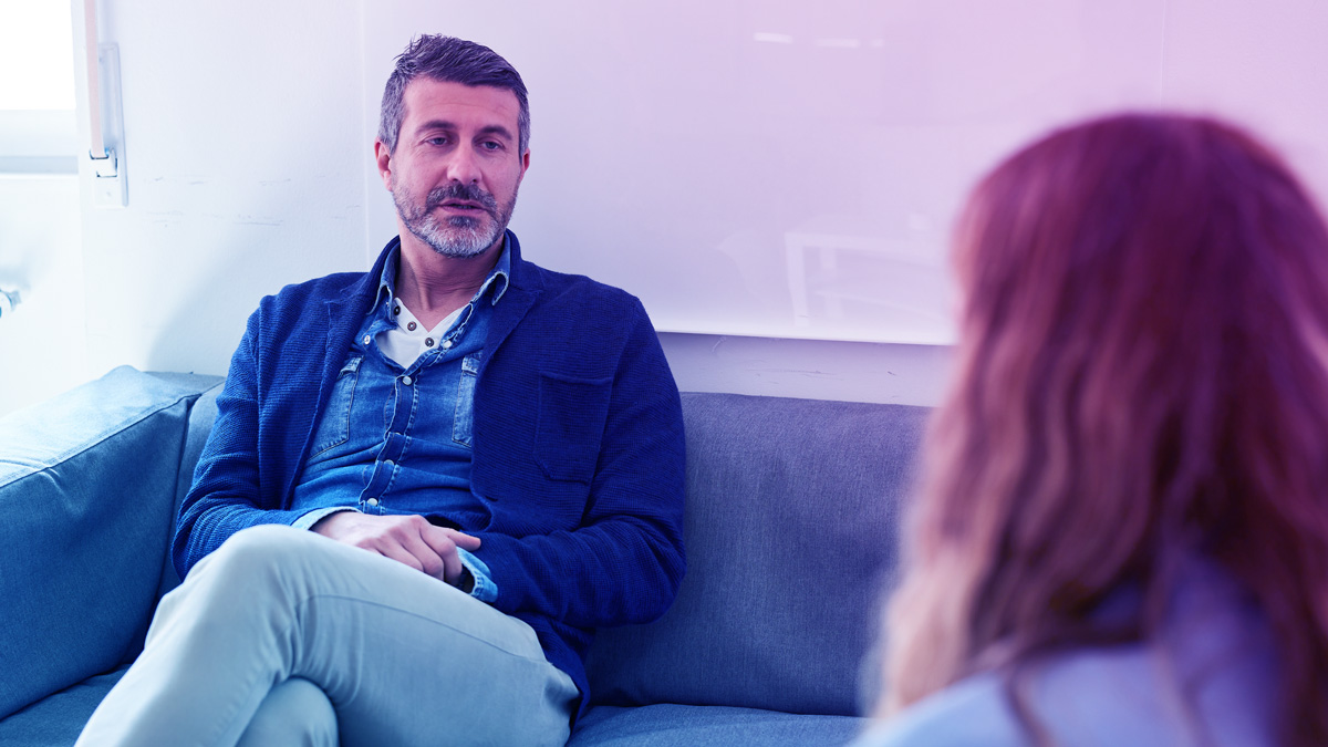 male patient having conversation