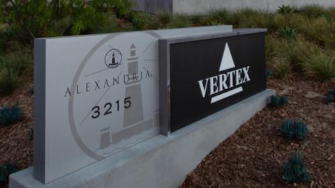 Vertex Pharma stone embossed sign