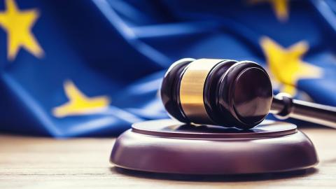 Legal gavel and EU flag