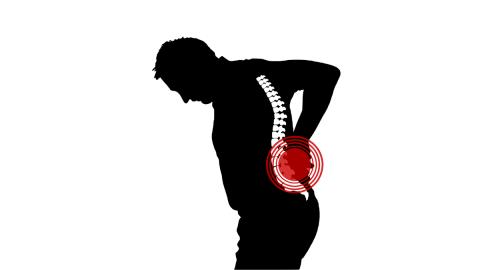 Silhouette graphic of a main with spinal pain in the lumbar region