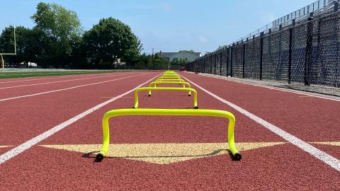 mini yellow banana hurdles lined up