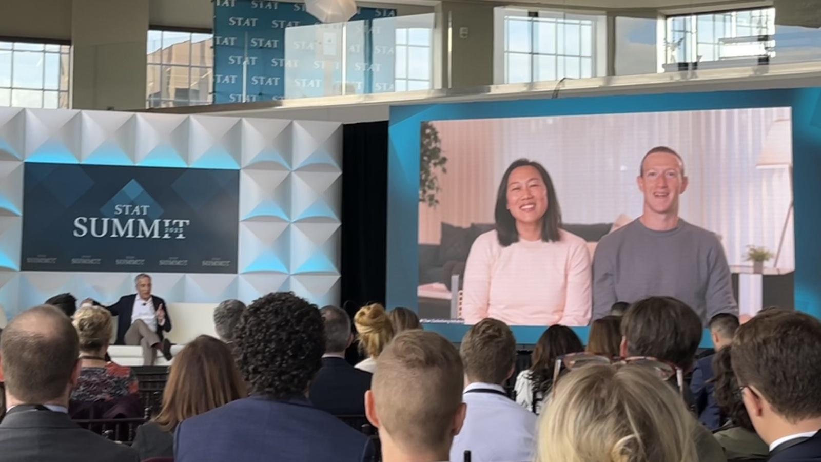 Mark Zuckerberg and Priscilla Chan appear virtually at the STAT Summit in Boston
