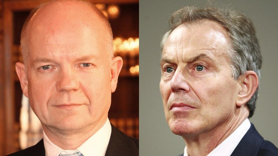 Ex-Conservative leader William Hague (L) and former Labour Prime Minister Tony Blair (R)
