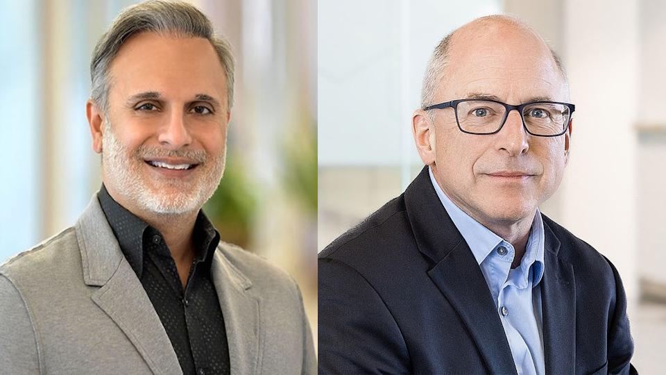 AbbVie's new chief scientific officer Roopal Thakkar (l), who is replacing Thomas Hudson (r) 