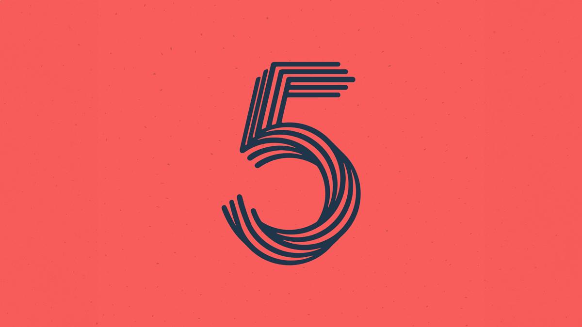 the number five on red background