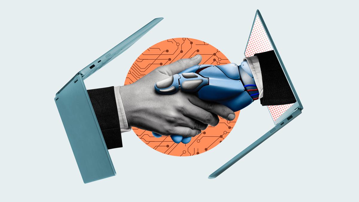 Collaborative visual illustration, shaking hands in business deal