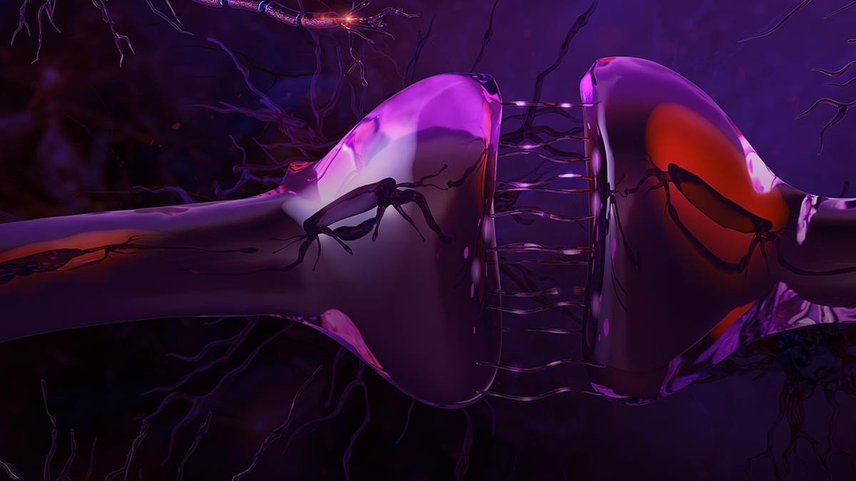 neurons with glowing neurotransmitter