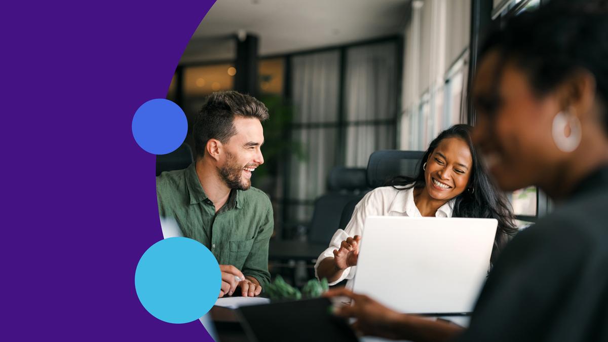 happy women and man in conversation