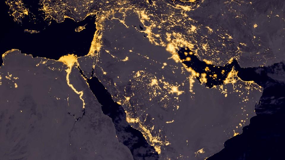 Middle East from space, at night