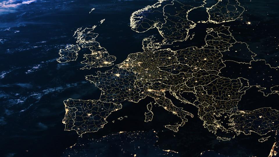 The borders of Europe at night