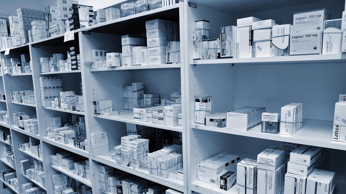 Stocked pharmacy shelves