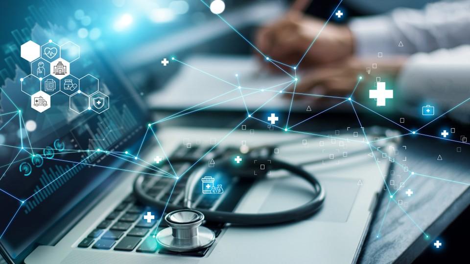 pharma commercialisation concept - hcp and laptop and metrics