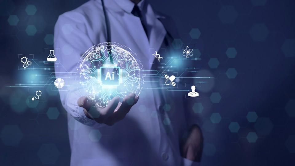 HCP holds agenticc AI in open palmed hand against dark background