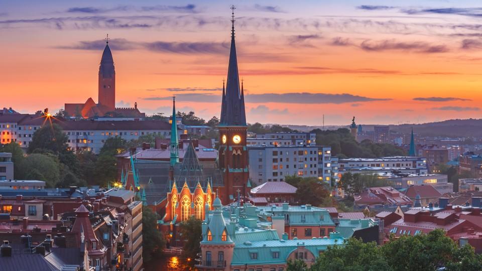 Gothenburg skyline at sunset