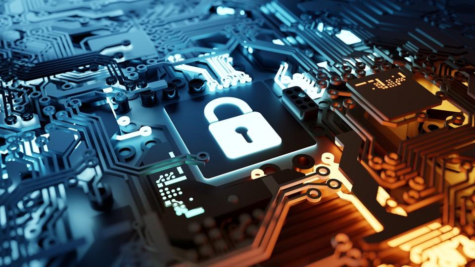 cybersecurity concept of lock on hardware