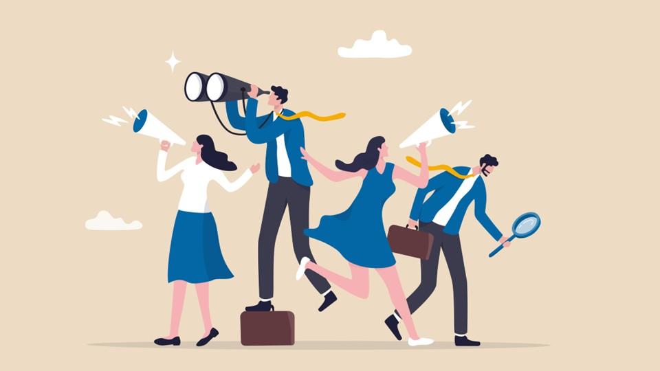 Recruitment concept graphic on beige background