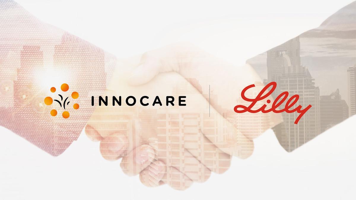 InnoCare and Eli Lilly logos over a handshake graphic in the background