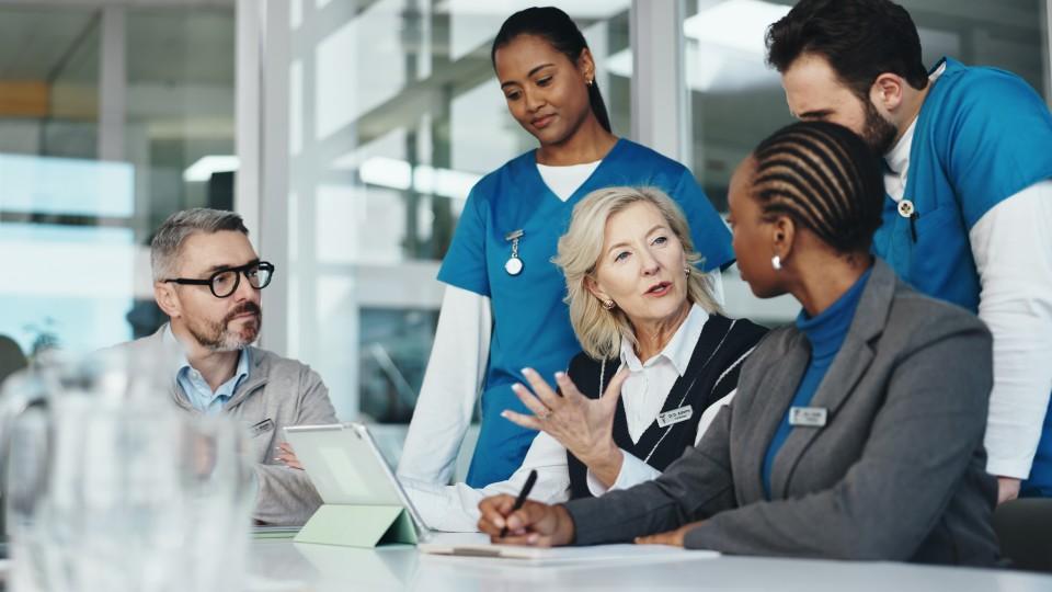 health leadership team in discussion