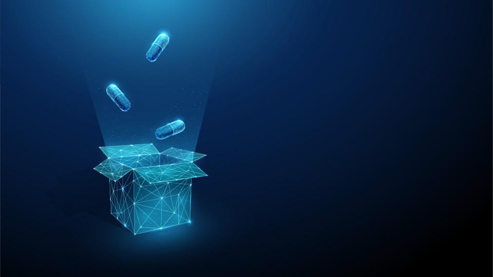 Digital box and pills, supply chain concept for pharma