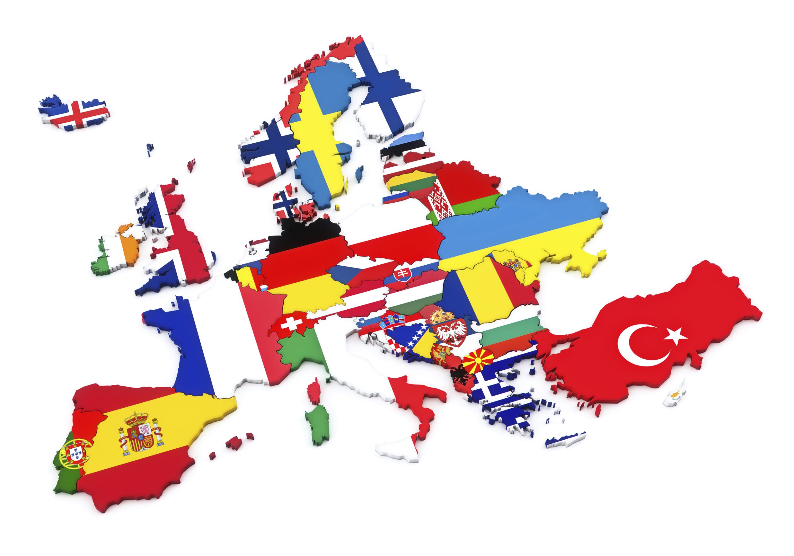 Countries of Europe. European flags. White background