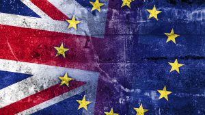 United Kingdom and European Union Flag painted on grunge wall