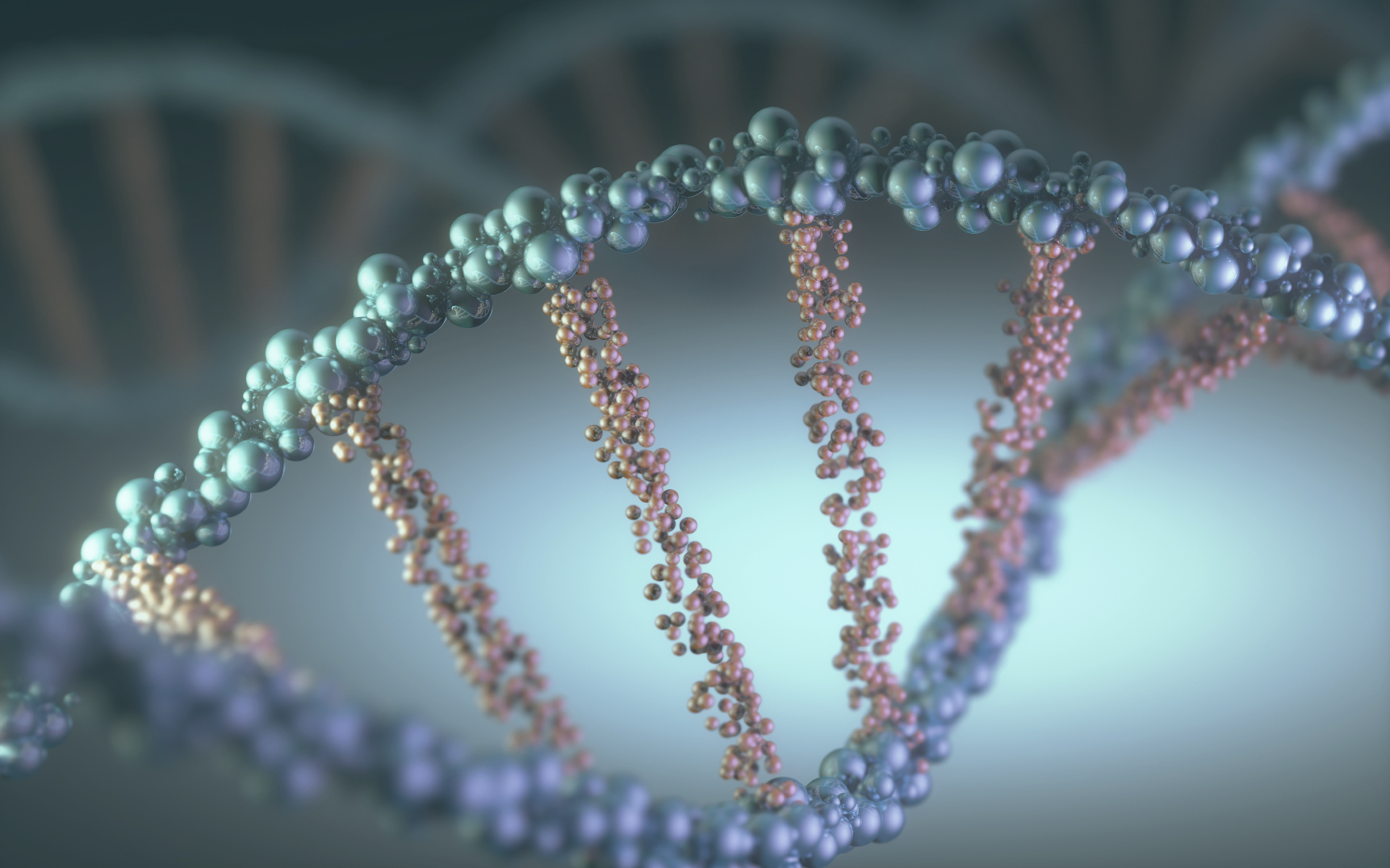 DNA helix in a futuristic concept of the evolution of science and medicine.