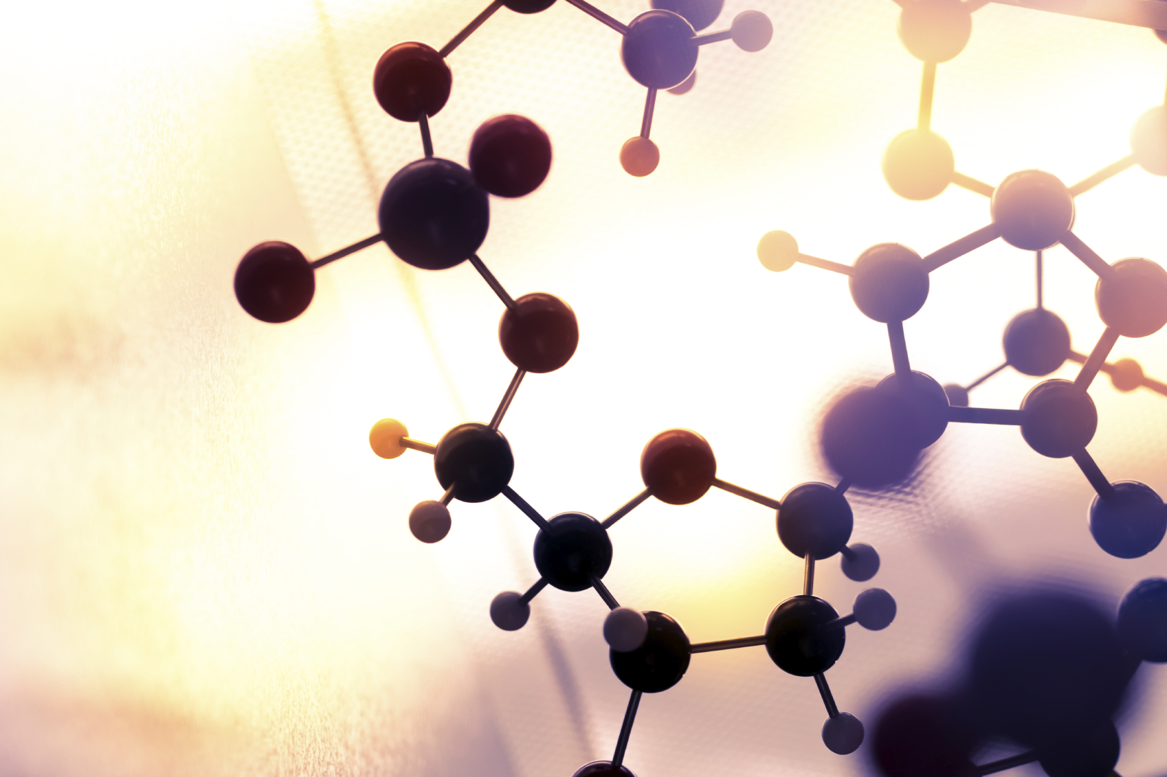 Molecular, DNA and atom model in science research lab