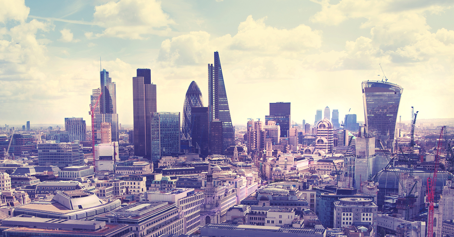 London, UK - January 8, 2015: City of London panorama includes high street with office and governments buildings