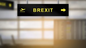 brexit or british exit on airport sign board