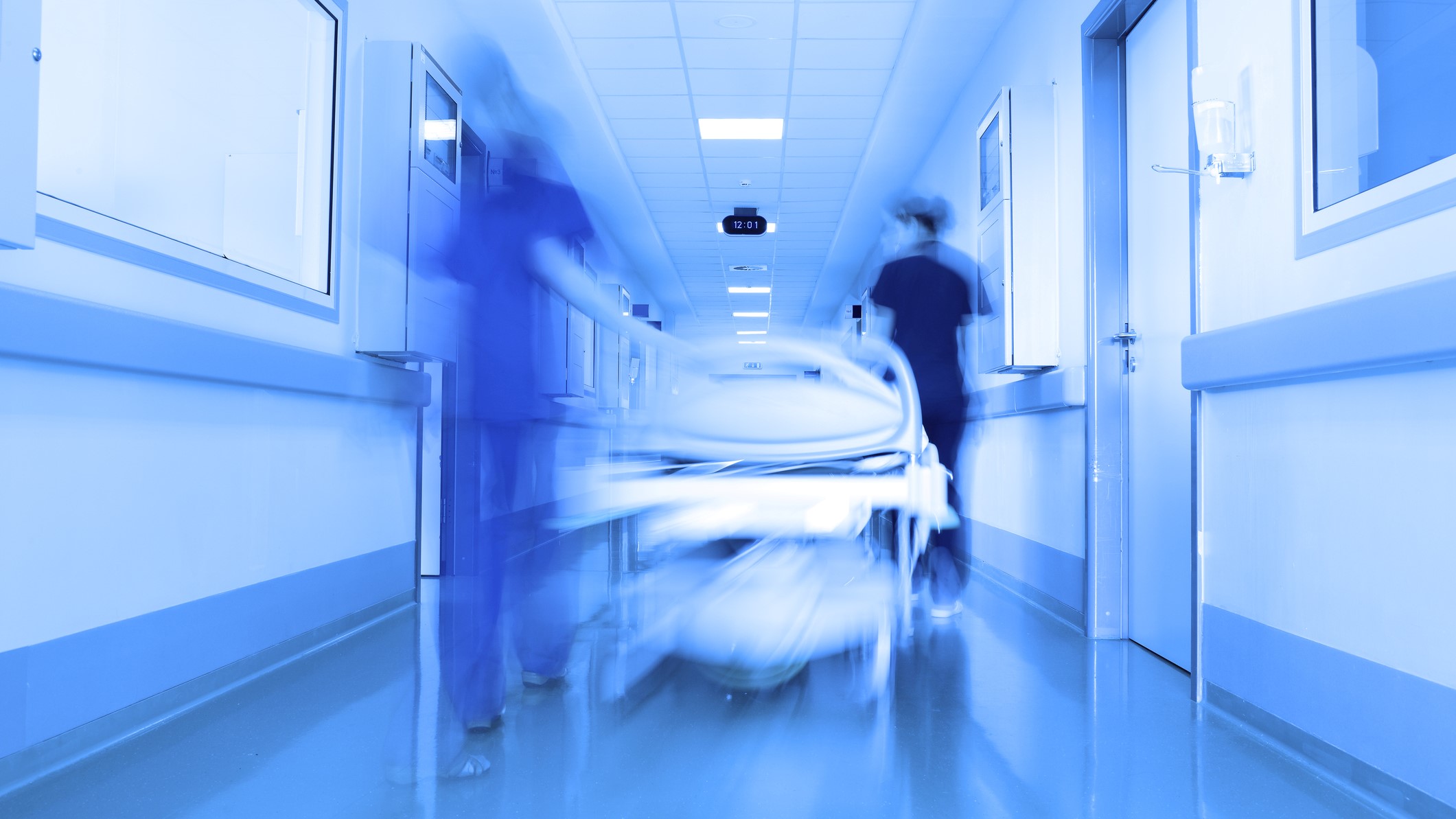 Bed in a modern clinic corridor