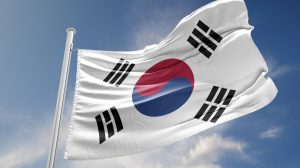 South Korea Flag is Waving Against Blue Sky