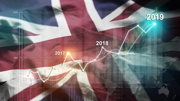 Growing Statistic Financial 2019 Against United Kingdom Flag