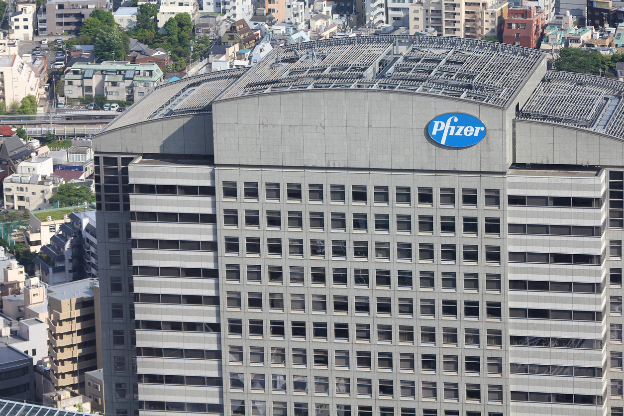 "Tokyo, Japan - May 11, 2012: Pfizer building on May 11, 2012 in Tokyo. Pfizer is one of largest pharmaceutical companies worldwide with tremendous revenue $67.4 bn USD for 2011. It exists since 1849."